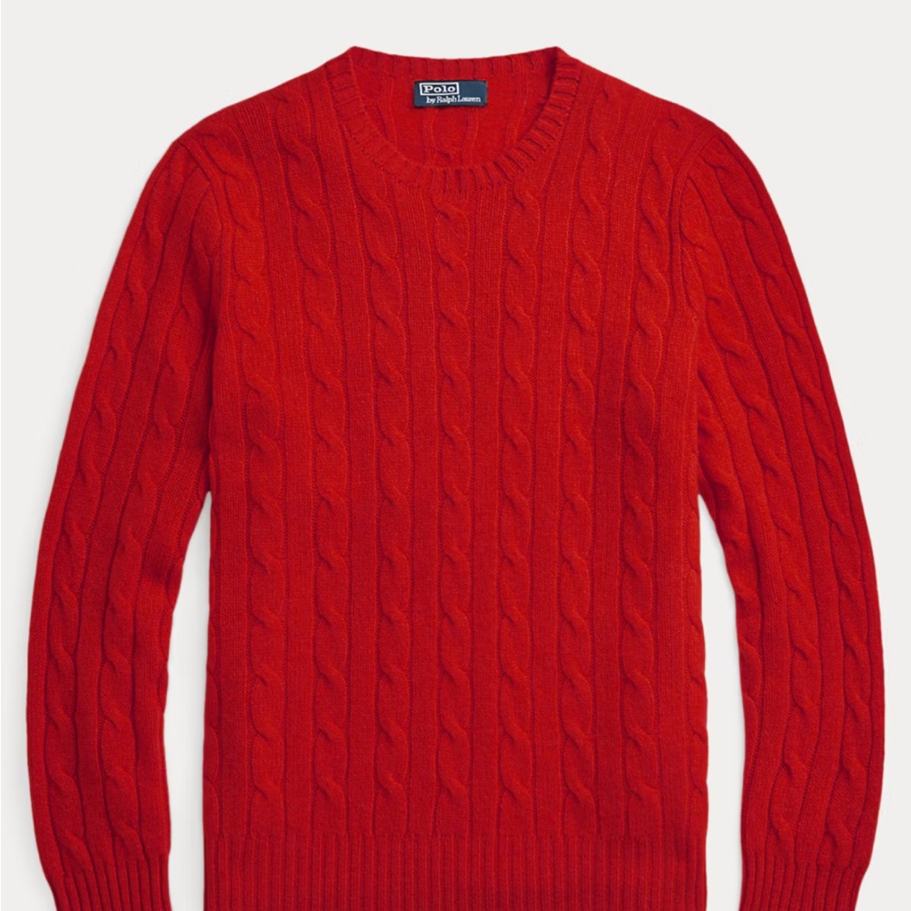 Red Ralph Lauren Crewneck Cable Knit Sweater